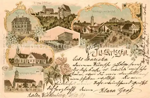 AK / Ansichtskarte 73797533 Illertissen Rathaus Kirche Schloss Bahnhof Litho Illertissen