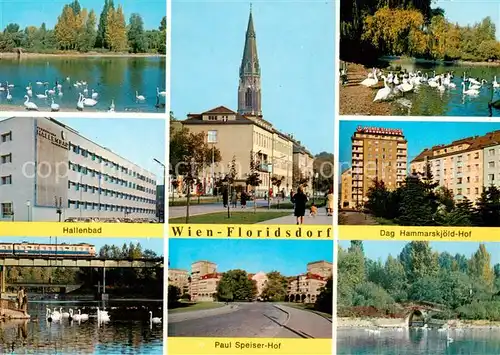 AK / Ansichtskarte  Floridsdorf_Wien_AT Schwanenteich Hallenbad Dag Hammarskjoeld-Hof Paul Speiser-Hof Innenstadt Kirche 