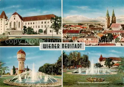 AK / Ansichtskarte  Wiener_Neustadt_AT Militaerakademie Panorama gegen Schneeberg Wasserturm Springbrunnen 