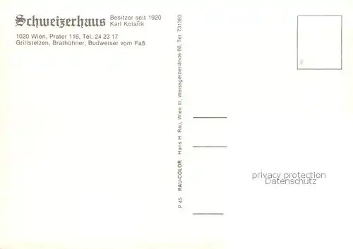 AK / Ansichtskarte 73797578 Wien_AT Schweizerhaus Gaststaette Biergarten 