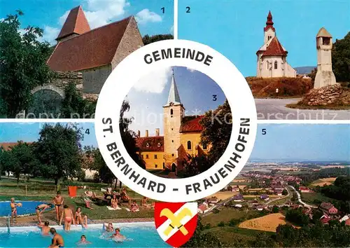 AK / Ansichtskarte 73797585 St_Bernhard-Frauenhofen Kirchen Raaber Kreuz Freibad Gruenberg und Poigen St_Bernhard-Frauenhofen