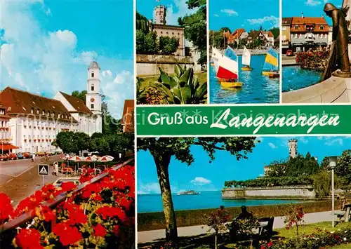 AK / Ansichtskarte 73797602 Langenargen_Bodensee Teilansichten Kirche Segeln Uferpromenade Langenargen Bodensee