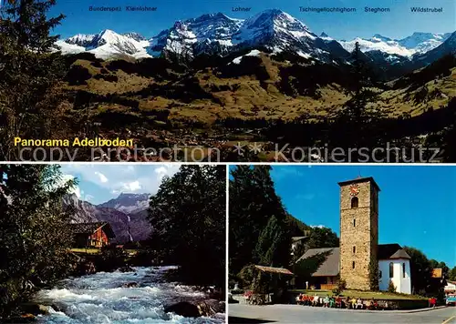 AK / Ansichtskarte Adelboden_BE Panorama Berner Oberland Engstlige Bach Kirche 