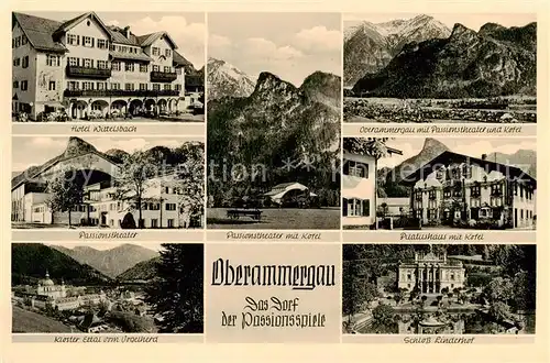 AK / Ansichtskarte  Oberammergau Hotel Wittelsbach Passionstheater Kloster Ettal Passionstheater Pilatushaus mit Kofel Schloss Rinderhof Oberammergau