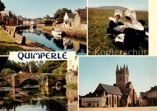 AK / Ansichtskarte Quimperle_29_Finistere La Basse Ville et la Haute Ville Jeune fille de Quimperle leglise Saint Michel et la Laita 