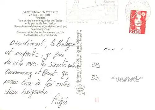 AK / Ansichtskarte Roscoff Vue generale aerienne sur le quartier de leglise et la pointe de Perc haridy Roscoff