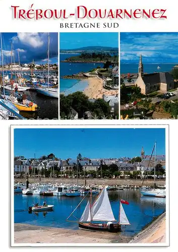 AK / Ansichtskarte Treboul_Douarnenez_29_Finistere Le port Vue aerienne plage des Sables Blancs et la Chapelle Saint Jean  