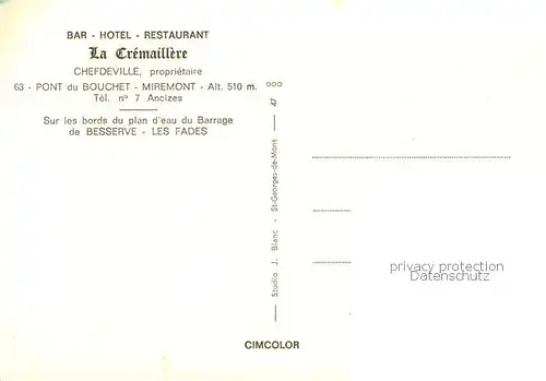 AK / Ansichtskarte Miremont_Puy de Dome La Cremaillere Bar Hotel Restaurant Miremont Puy de Dome