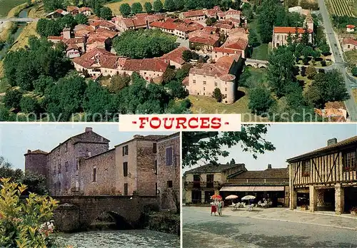 AK / Ansichtskarte Fources_32_Gers En parcourant le Gers Village de Fources Bastide fortifiee de type circulaire Le chateau La Place Centrale 