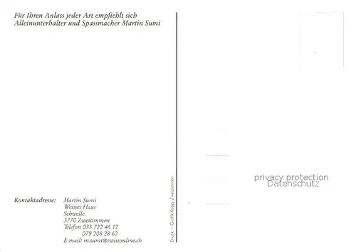 AK / Ansichtskarte Grubenwald_Zweisimmen_BE Alleinunterhalter Martin Sumi 