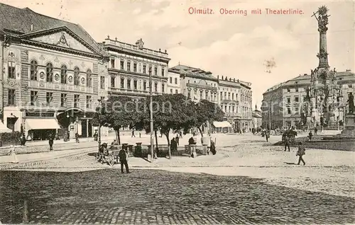 AK / Ansichtskarte 73797880 Olmuetz_Olomouc_CZ Oberring mit Theaterlinie Dreifaltigkeitssaeule 