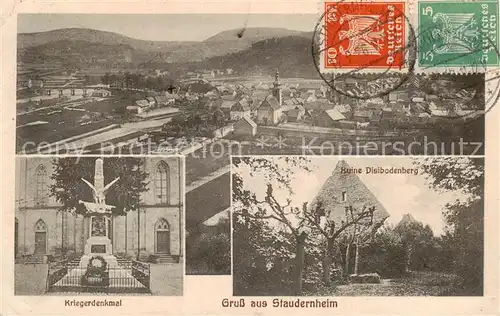 AK / Ansichtskarte 73797885 Staudernheim Panorama Kriegerdenkmal Ruine Disibodenberg Staudernheim