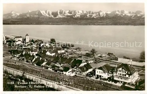 AK / Ansichtskarte Twann_BE Panorama Hotel Baeren Bieler See Alpen 