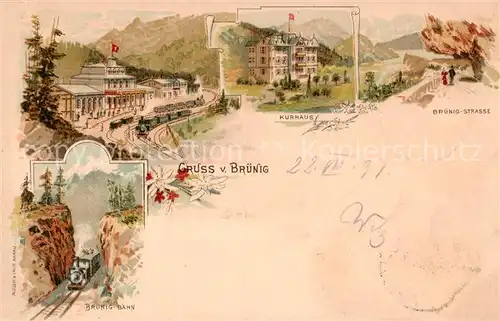AK / Ansichtskarte Bruenig_BE Bahnhof Kurhaus Bruenigstrasse Eisenbahn Kuenstlerkarte Litho Bruenig_BE