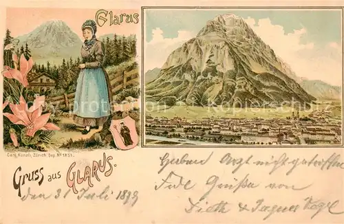 AK / Ansichtskarte Glarus_GL Panorama gegen Glaernisch Trachten Litho Glarus_GL
