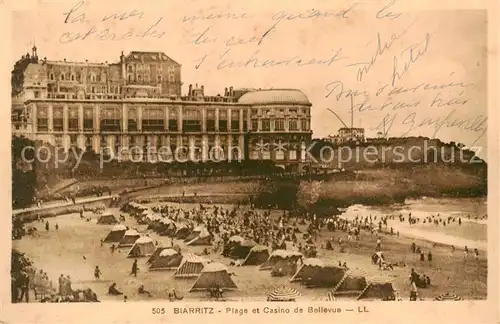 AK / Ansichtskarte Biarritz_Pyrenees_Atlantiques Plage et Casino de Bellevue Biarritz_Pyrenees