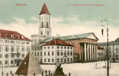 AK / Ansichtskarte  Karlsruhe_Baden Ev Stadtkirche mit Marktplatz Karlsruhe_Baden