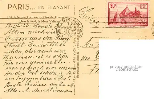AK / Ansichtskarte Paris_75 Avenue Foch vue de lArc de Triomphe Le Mont Valerien 