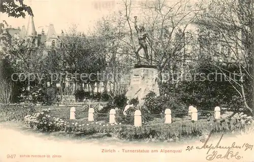 AK / Ansichtskarte Zuerich_ZH Turnerstatue am Alpenquai Zuerich_ZH