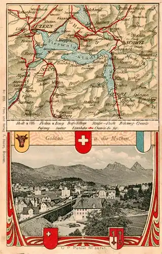 AK / Ansichtskarte  Goldau_Arth_SZ Panorama Blick gegen die Mythen Landkarte Vierwaldstaettersee und Umgebung 