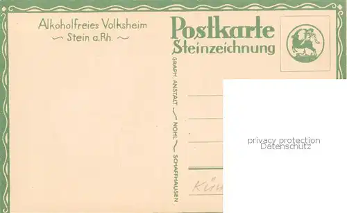 AK / Ansichtskarte 13798405 Stein_Rhein_SH Alkoholfreies Volksheim Schloss Steinzeichnung Kuenstlerkarte 