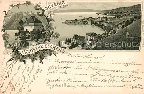 AK / Ansichtskarte 13798408 Clarens__Montreux_VD Panorama Genfersee Schloss Litho 