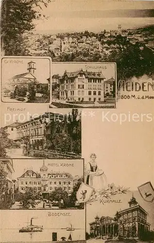 AK / Ansichtskarte  Heiden_AR Panorama Kirche Schulhaus Freihof Hotel Krone Bodensee Kurhalle Heiden_AR