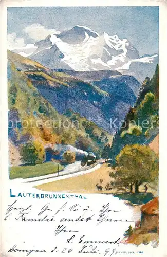 AK / Ansichtskarte 13798424 Lauterbrunnental Eisenbahn Dampflokomotive Alpen Kuenstlerkarte Lauterbrunnental