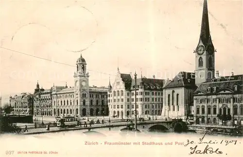 AK / Ansichtskarte 13798445 Zuerich_ZH Fraumuenster mit Stadthaus und Post Zuerich_ZH