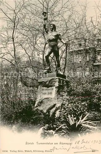 AK / Ansichtskarte 13798447 Zuerich_ZH Turnerstatue am Alpenquai Zuerich_ZH