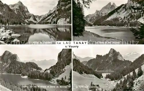 AK / Ansichtskarte 13798471 Vouvry_VS Le Lac Tanay Le Pointe de Chambery Le Gardy et les Jumelles Apercu sur les Muverana et Dents de Morcles Les Diablerets 