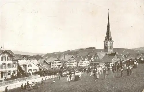 AK / Ansichtskarte  Hundwil_AR Ortsansicht mit Kirche Versammlung 