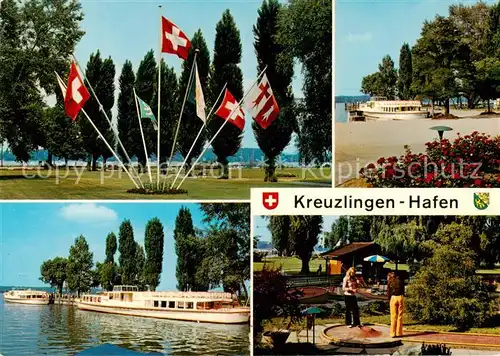 AK / Ansichtskarte 13798537 Kreuzlingen_Bodensee Fahnen Hafenpartien Minigolf Kreuzlingen Bodensee