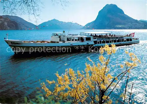 AK / Ansichtskarte 13798555 Lugano_Lago_di_Lugano_TI Monte San Salvatore Fahrgastschiff 