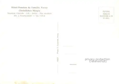 AK / Ansichtskarte  Vevey_VD Hotel Pension de Famille Christliches Hospiz Vevey_VD