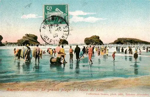 AK / Ansichtskarte  Biarritz_Pyrenees_Atlantiques La grande plage a lheure du bain Biarritz_Pyrenees