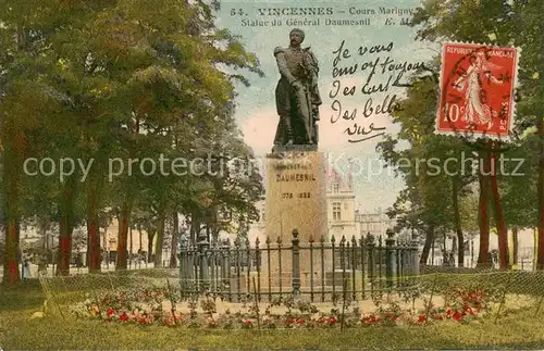 AK / Ansichtskarte 13798783 Vincennes_94 Cours Marigny Statue du General Daumesnil 