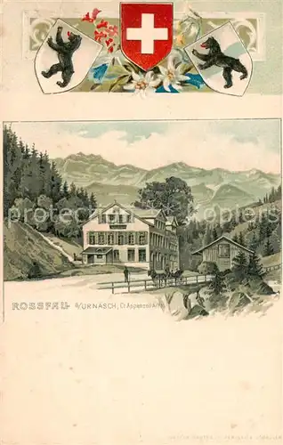 AK / Ansichtskarte Rossfall_Urnaesch_AR Berggasthaus Alpen Wappen Kuenstlerkarte 