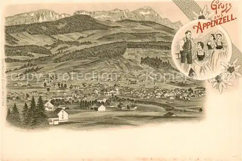 AK / Ansichtskarte Appenzell_IR Gesamtansicht mit Alpenpanorama Litho Appenzell IR