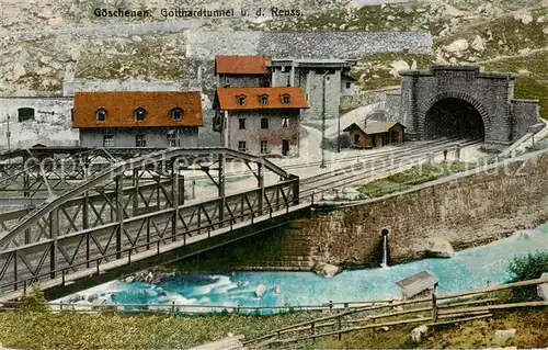 AK / Ansichtskarte Goeschenen_Goeschenen_UR Gotthardtunnel und die Reuss Eisenbahn 
