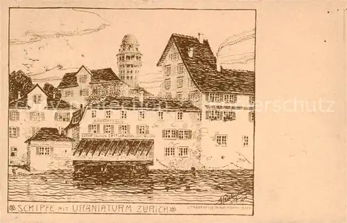 AK / Ansichtskarte Zuerich_ZH Schipfe mit Uraniaturm Kuenstlerkarte Litho Hindermann Zuerich_ZH