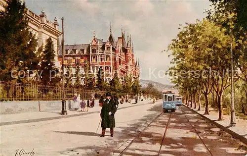 AK / Ansichtskarte Zuerich_ZH Rotes Schloss Strassenbahn Kuenstlerkarte Zuerich_ZH