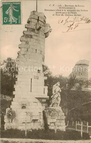 AK / Ansichtskarte Moulineaux Monument eleve a la memoire des Soldats morts pour la Patrie et Tour du Chateau Robert Moulineaux