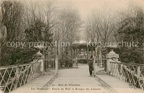 AK / Ansichtskarte Bois de Vincennes_94 Lac Daumesnil Entree du Pont et Kiosque des Concerts 