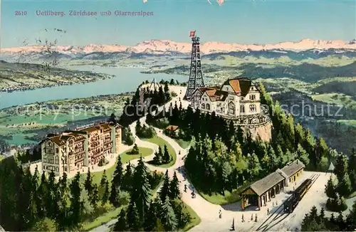 AK / Ansichtskarte Uetliberg_ZH Panorama Zuerichsee und Glarner Alpen aus der Vogelperspektive Uetliberg ZH