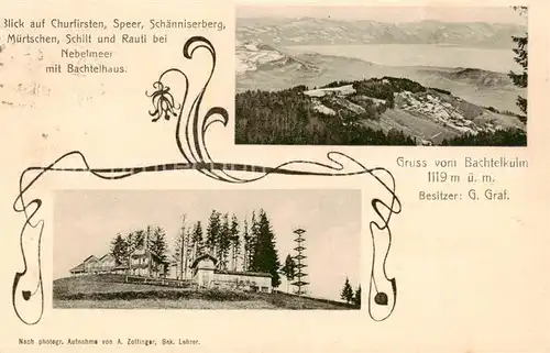 AK / Ansichtskarte Bachtel__Kulm_ZH Panorama Blick auf Churfirsten Nebelmeer Bachtelhaus 