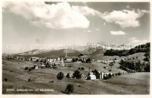 AK / Ansichtskarte Schwellbrunn Panorama Blick gegen Saentiskette Appenzeller Alpen Schwellbrunn
