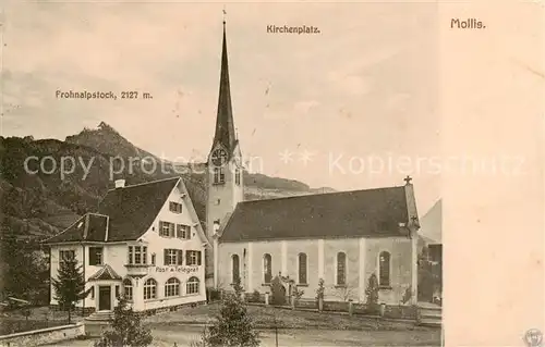 AK / Ansichtskarte Mollis_GL Kirchenplatz Kirche Post Telegraf Frohnalpstock 