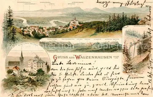 AK / Ansichtskarte Walzenhausen_AR Panorama Kirche Hotel Rheinburg Drahtseilbahn Litho  Walzenhausen AR