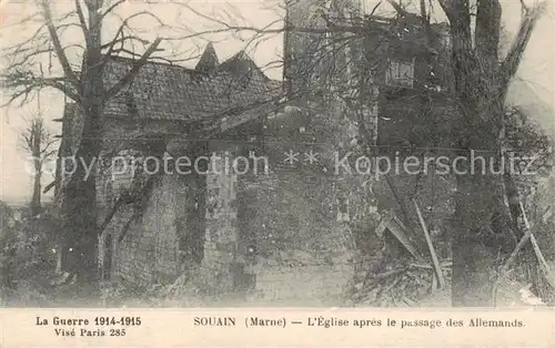 AK / Ansichtskarte Souain Perthes les Hurlus_51_Marne Eglise apres le passage des Allemands Guerre 1914 15 